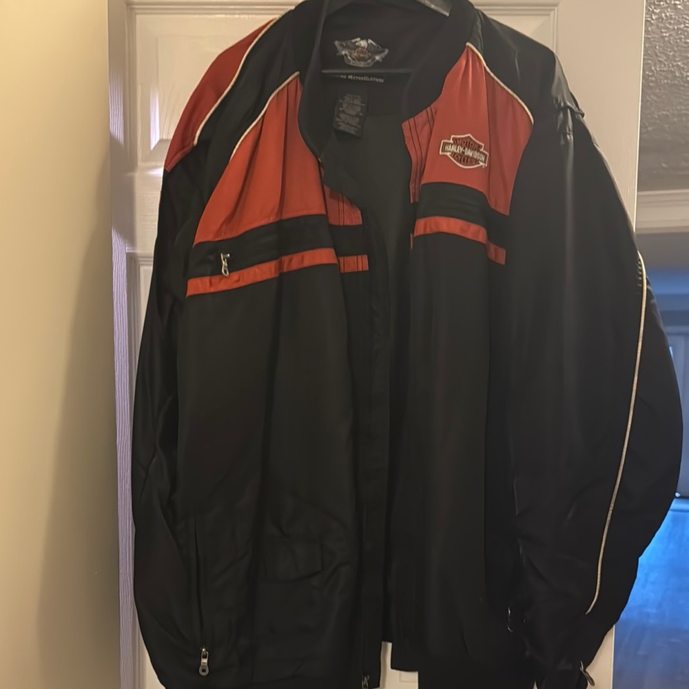 Harley-Davidson Black and Red Bomber Jacket with Durable Design Approx 4XL
